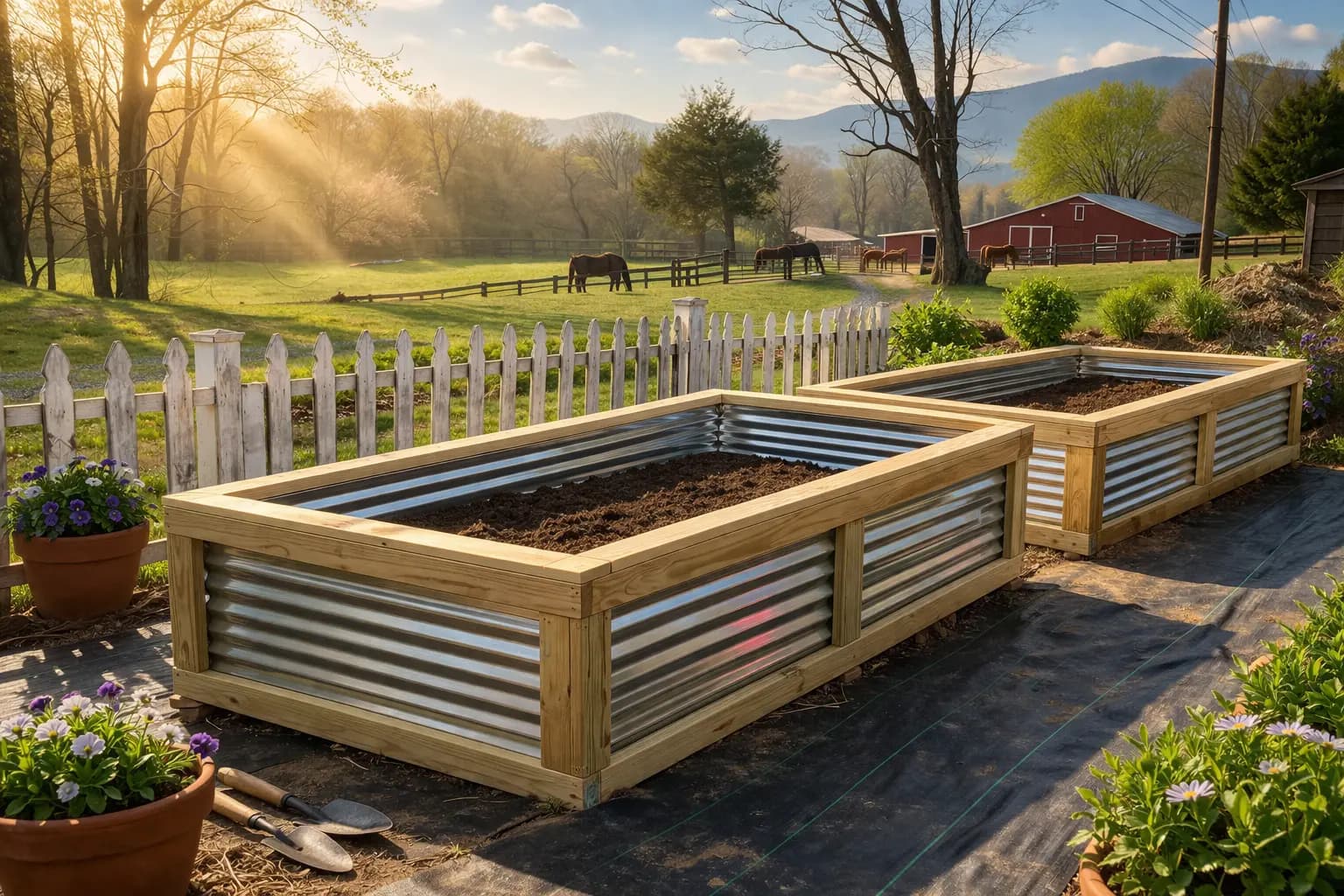 Raised garden bed in a backyard